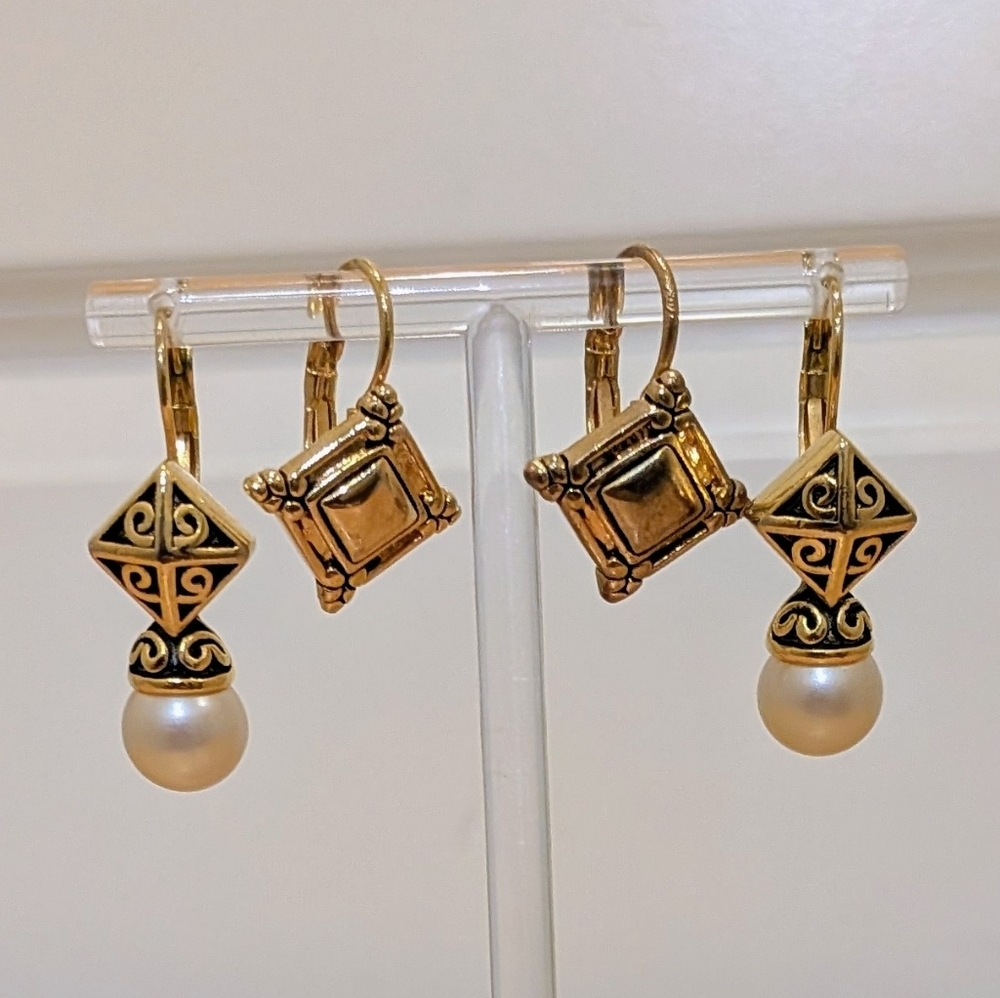 EUC Set of 4 90s Goldtone Dangle Earrings with Faux Pearls